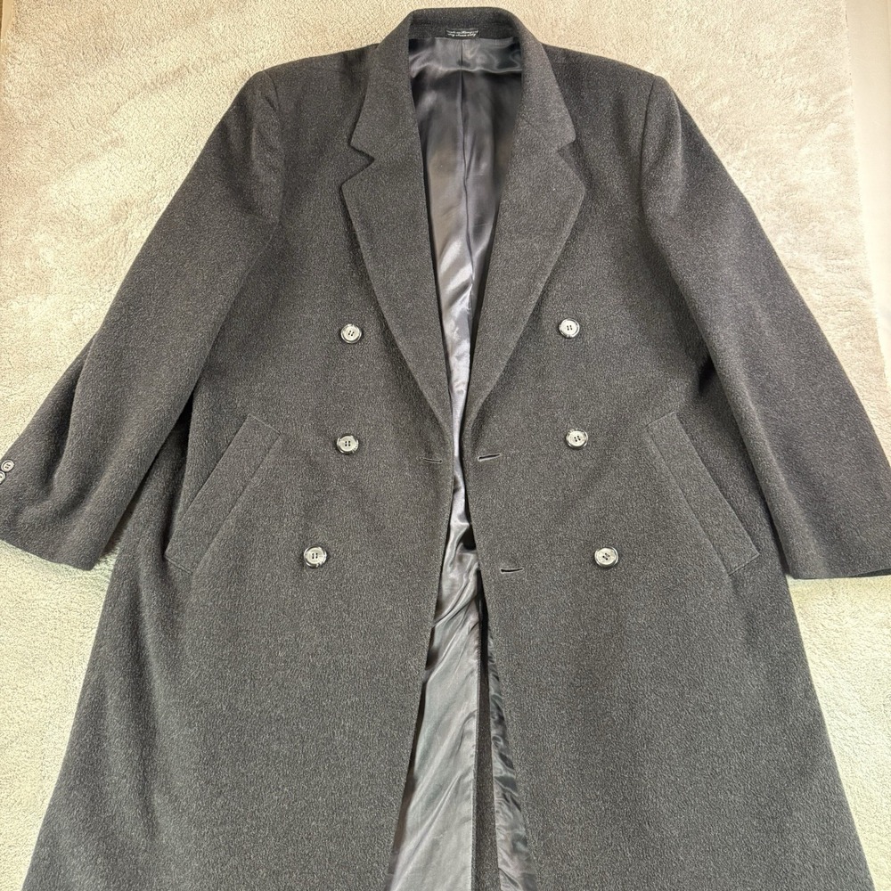 Vintage Strathmore Cashmere Blend Overcoat Mens 44R Charcoal Wool DB Coat - EUC